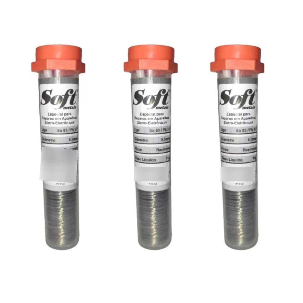 Kit 3 Tubos Solda Estanho Fio 0,5mm 63x37 Com Fluxo 11g Soft