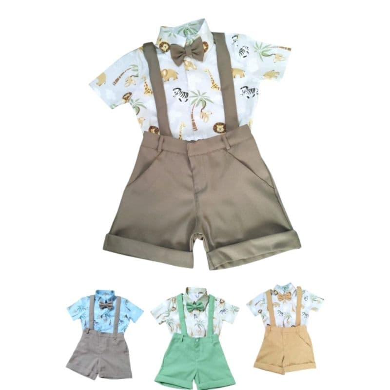 conjunto bebê camisa mais bermuda temático safari