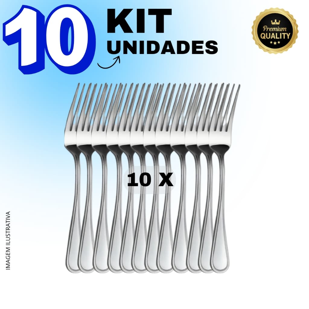 Kit 10 Peças Garfo De Mesa Jantar Churrasco Premium Aço Inox