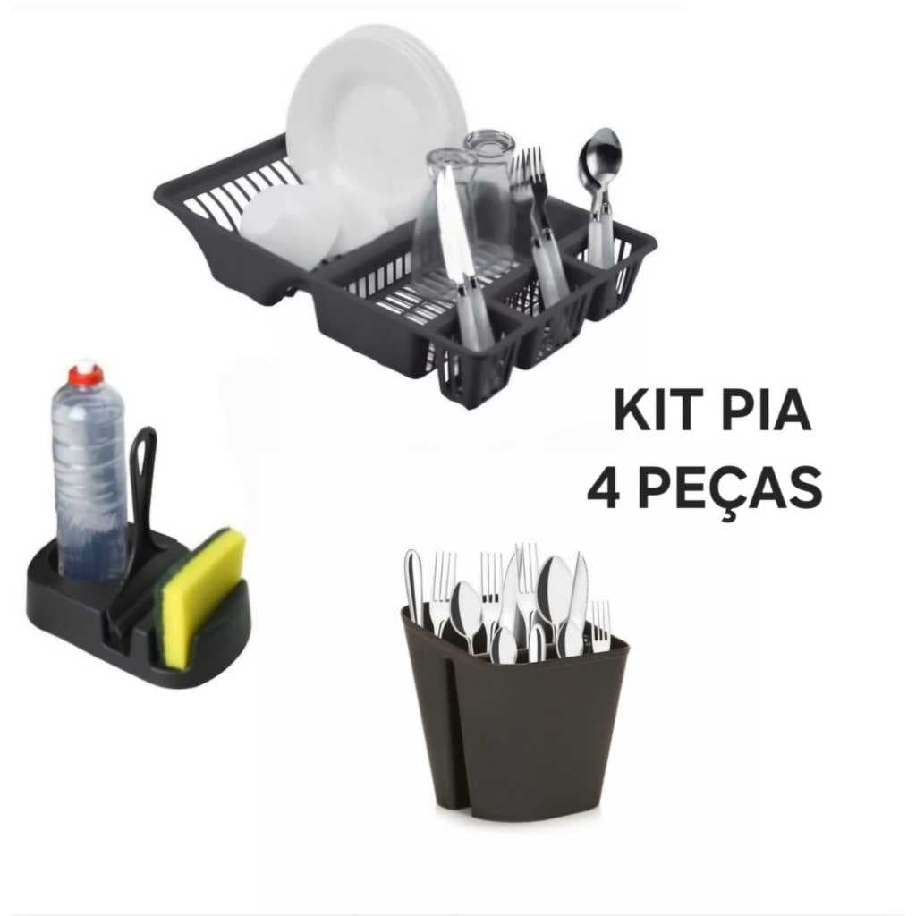 Kit Pia Com Escorredor De Louças Porta Detergente Esponja Rodo De Pia Porta Talheres