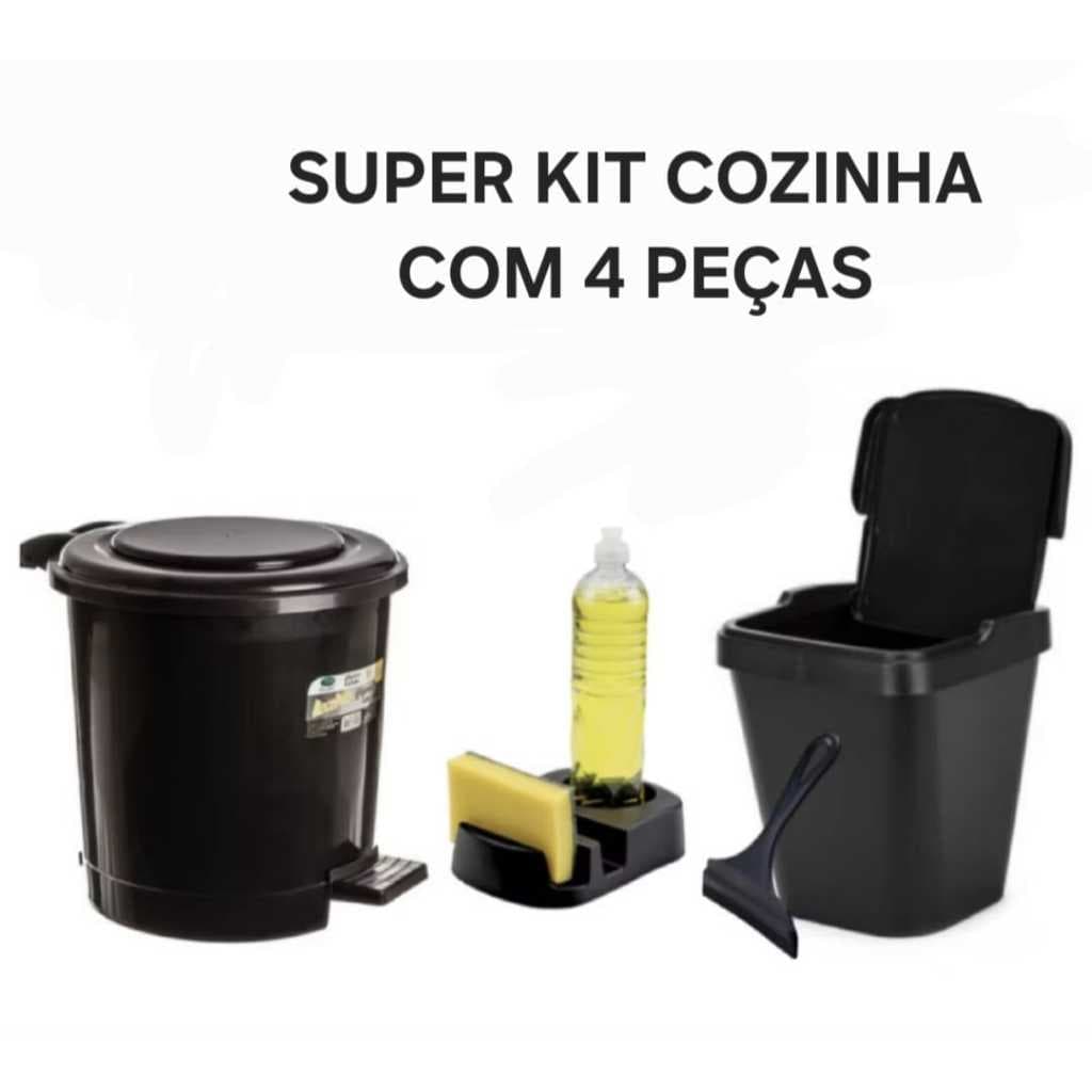 Kit De Cozinha Pia Com Porta Detergente Rodinho de Pia Lixeira 4,8 Litros E Lixeira 7.5 Litros