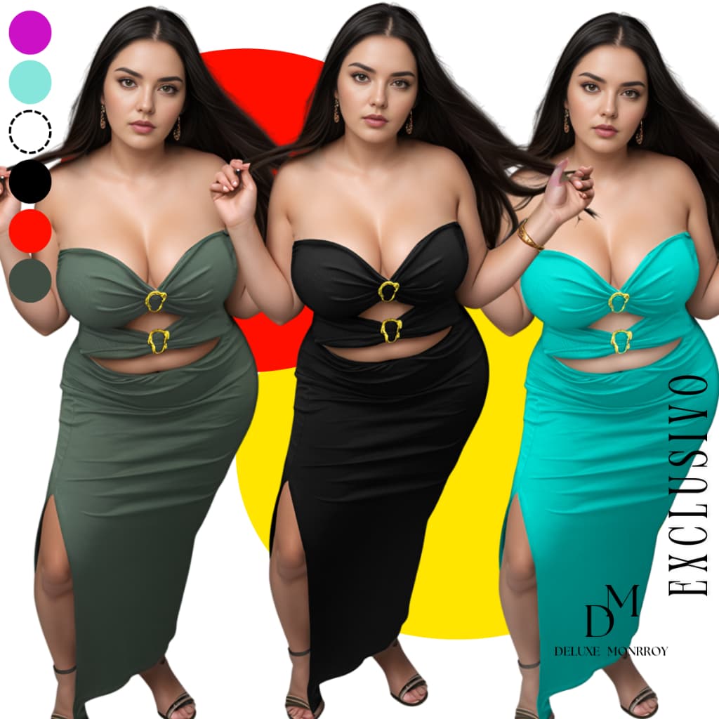 Vestido Tomara Que Caia Plus Size 🔥🙊 Com Fivela Dourada e Fenda Cortado Ferrinho Orgânico Premium