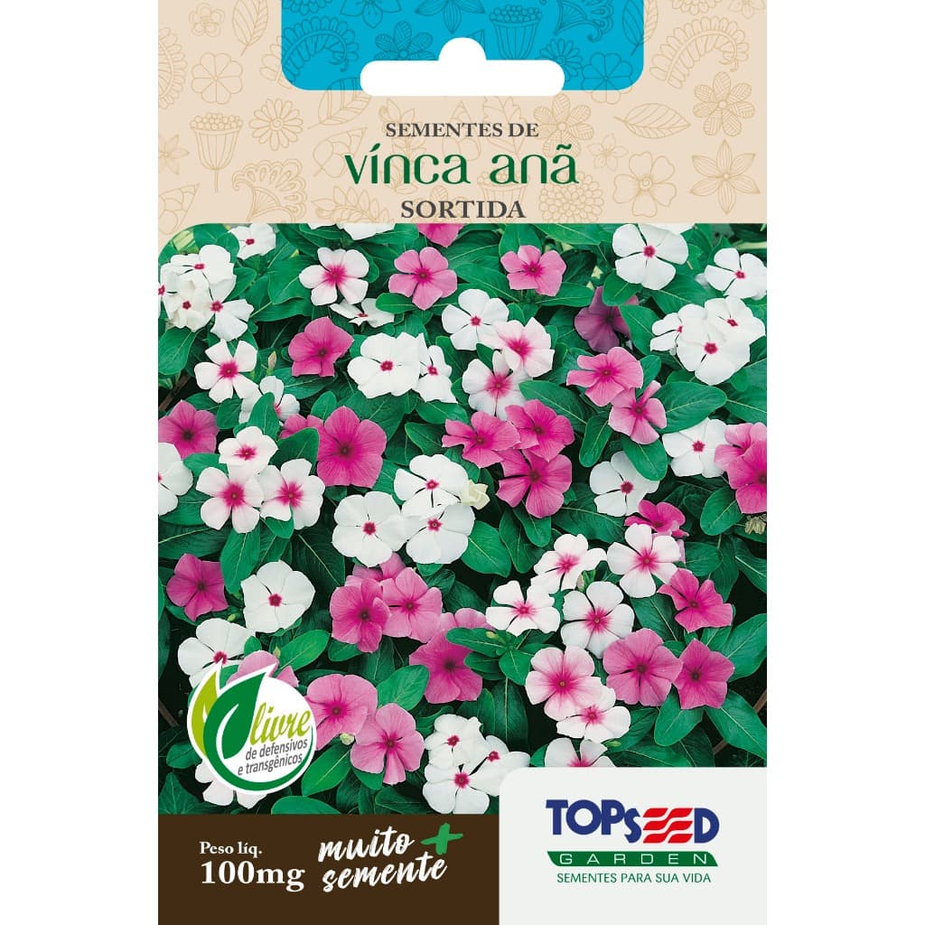 Sementes Vinca Anã Sortida Topseed Garden 100mg