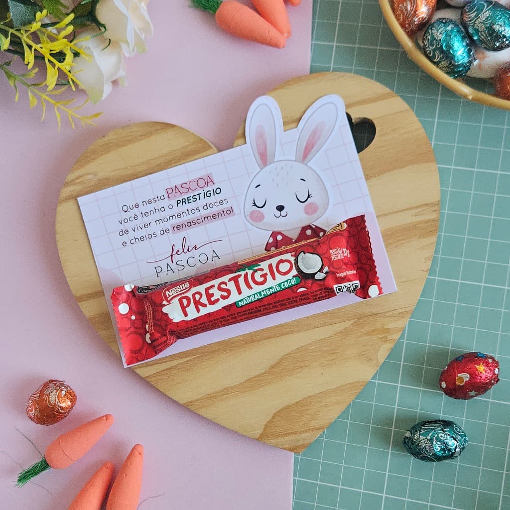 50 Cartões Coelho Páscoa para Prestígio e Mini Prestígio Lembrancinha Mimo Brinde (Não acompanha chocolate).