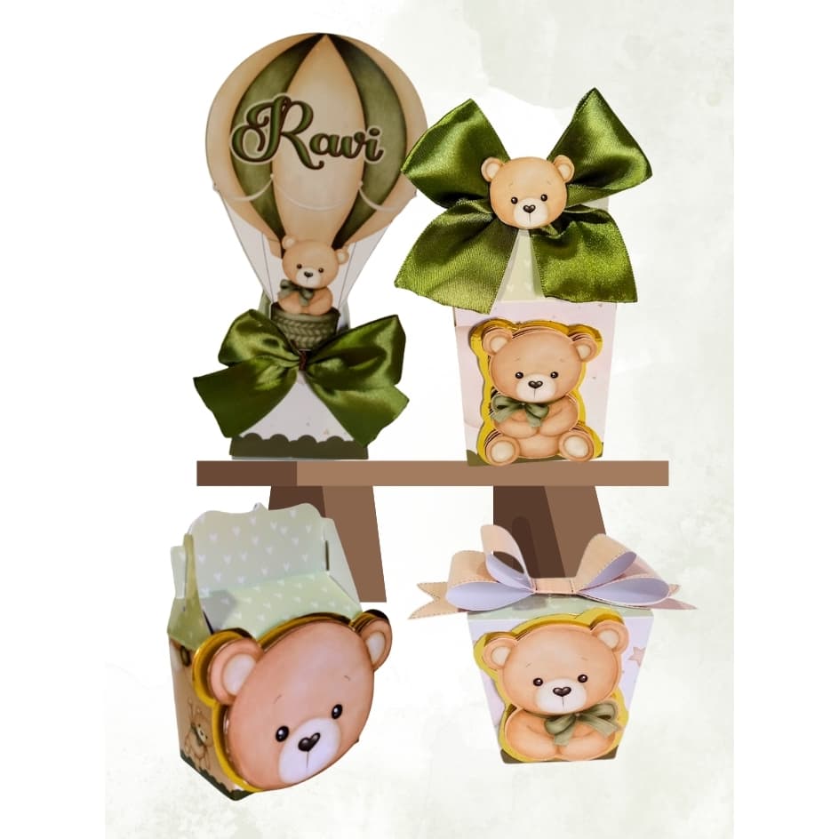 Kit festa tema URSINHO VERDE Caixinhas Personalizadas lembrancinhas para Festas PEGUE E MONTE