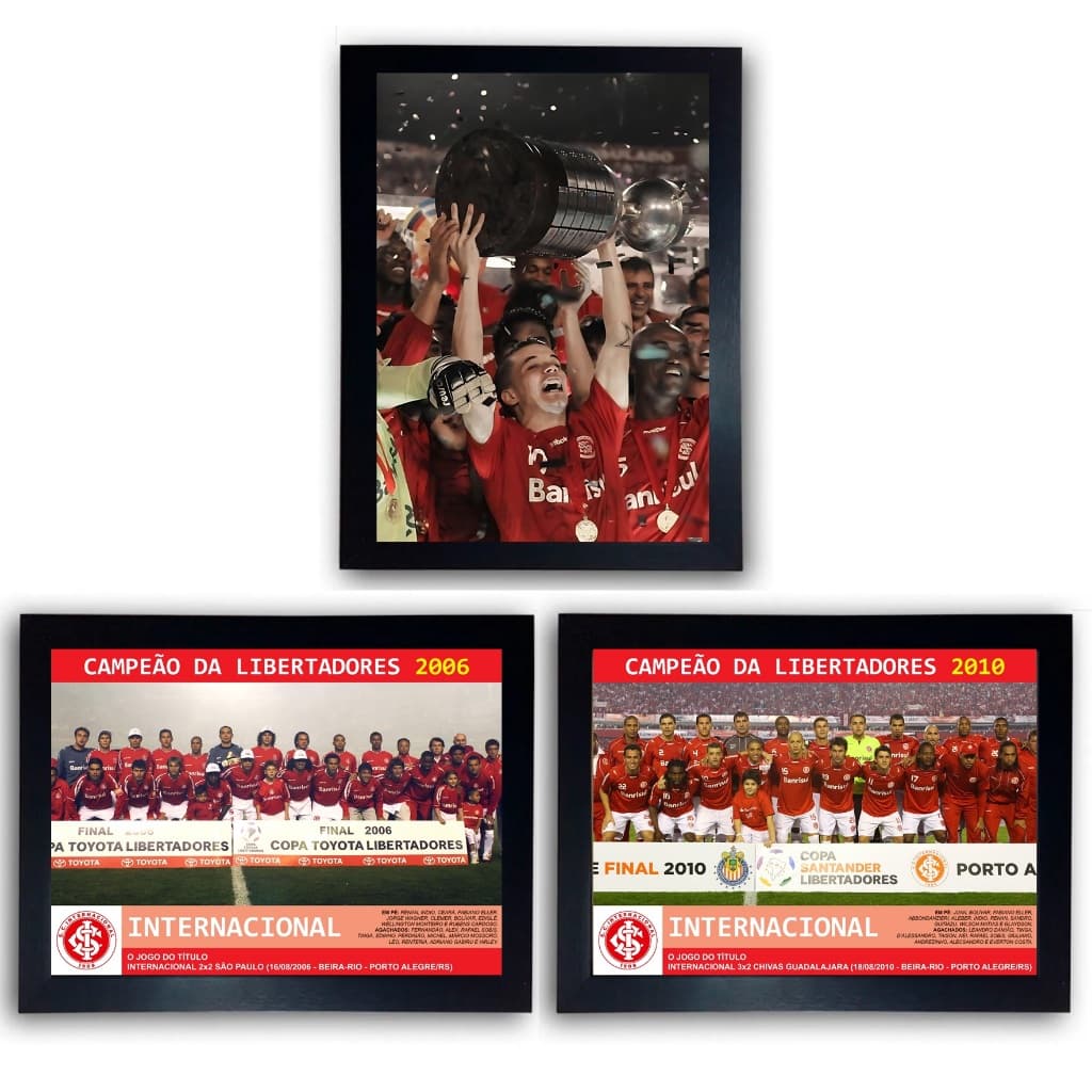 Kit 03 Quadro Internacional Campeão 2006 e 2010 Moldurado 21x30 Cm