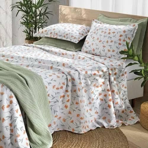Kit Colcha Flora Dohler Casal Piquet Favo 100% Algodão 3 Peças