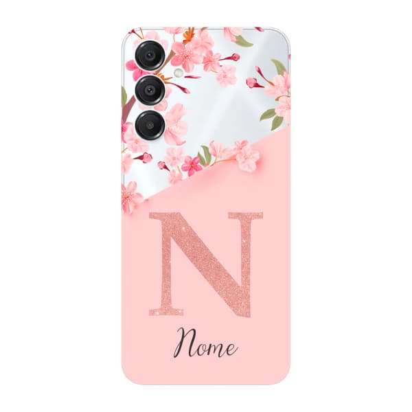Capinha para Samsung A26 Anti Impacto Personalizada - Delicate Flowers Rosa com nome e inicial