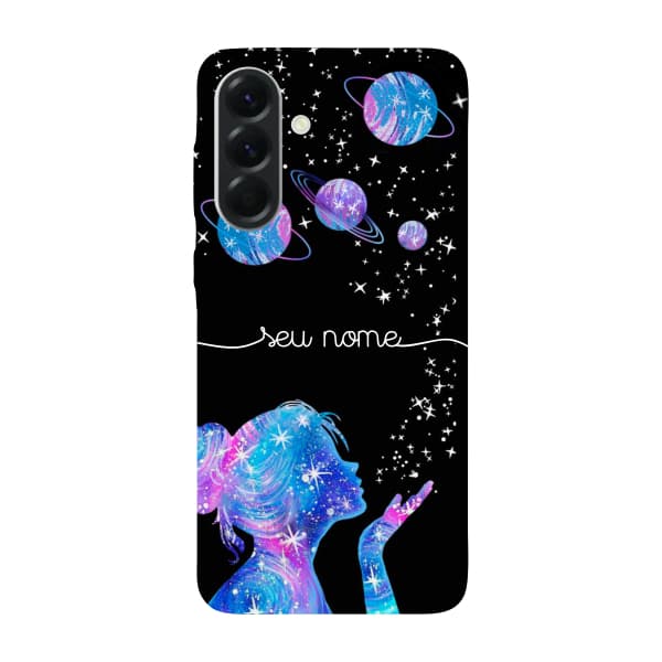 Capinha para Samsung A56 Anti Impacto Personalizada - Menina Universo com nome manuscrito
