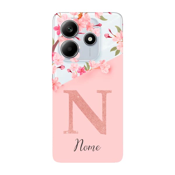 Capinha para Xiaomi RedMi Note 14 5G Anti Impacto Personalizada - Delicate Flowers Rosa com nome e inicial