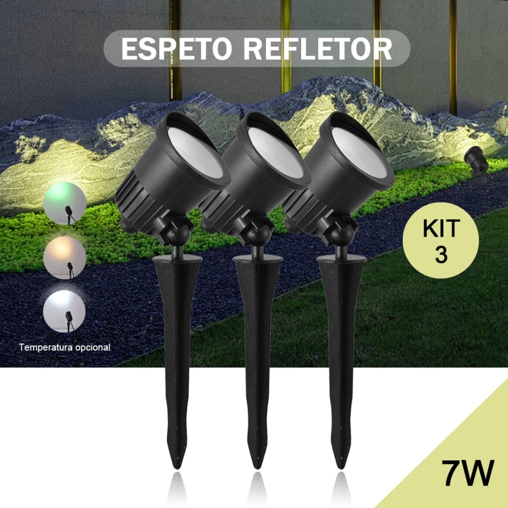 Kit 3 Lâmpada de grama luminárias estilo espeto para jardim, lâmpada COB LED de 7w à prova d'água várias cores