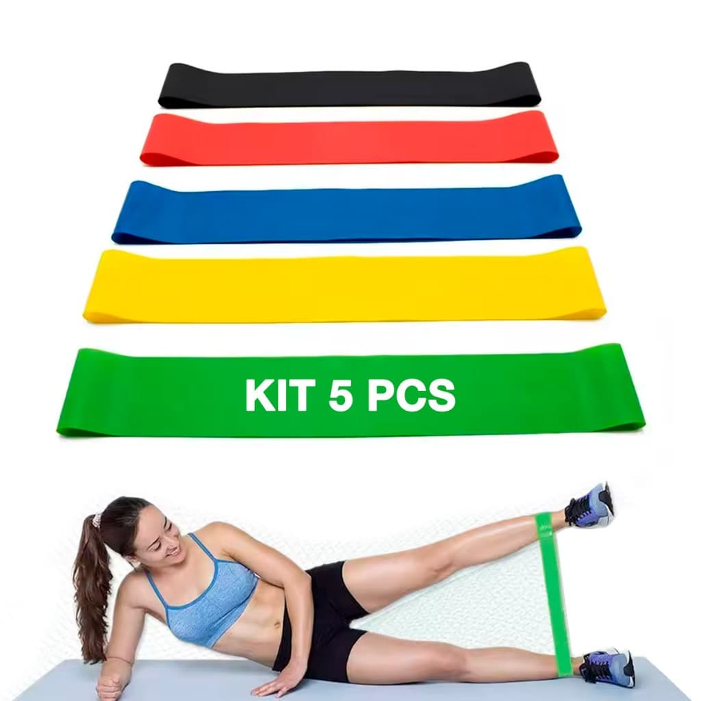 Kit 5 Elásticos Faixas para Exercícios Multifuncional Yoga Fisioterapia e Treino