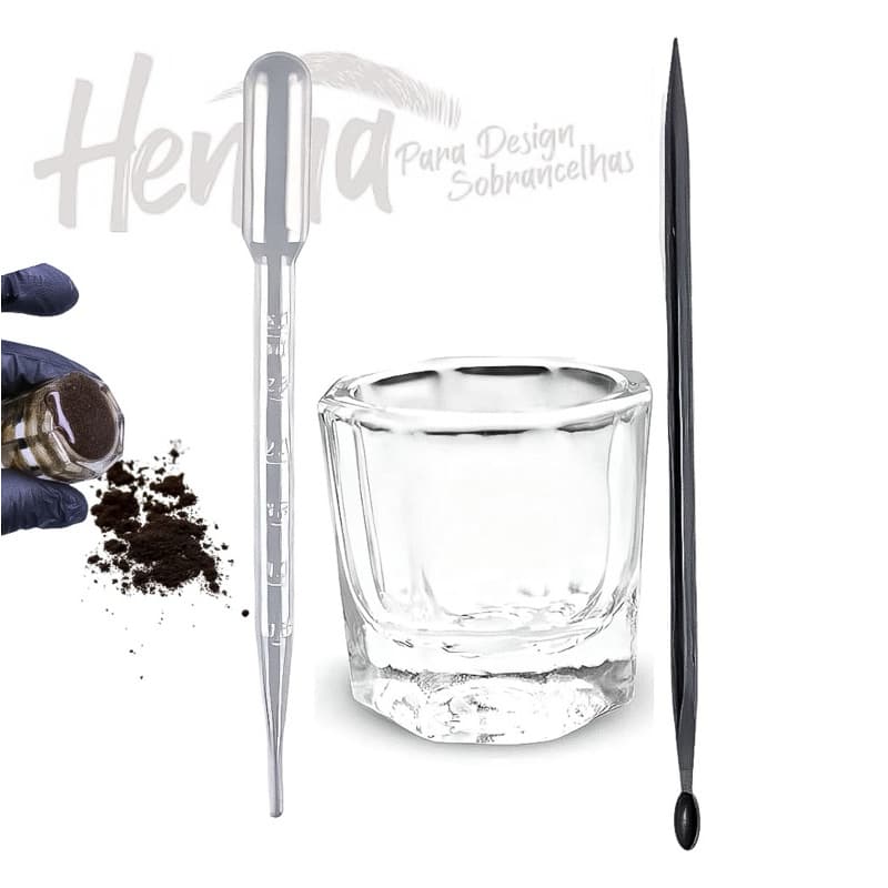 Kit Palito Aplicador De Henna + Pipeta + Dappen - Sobrancelhas