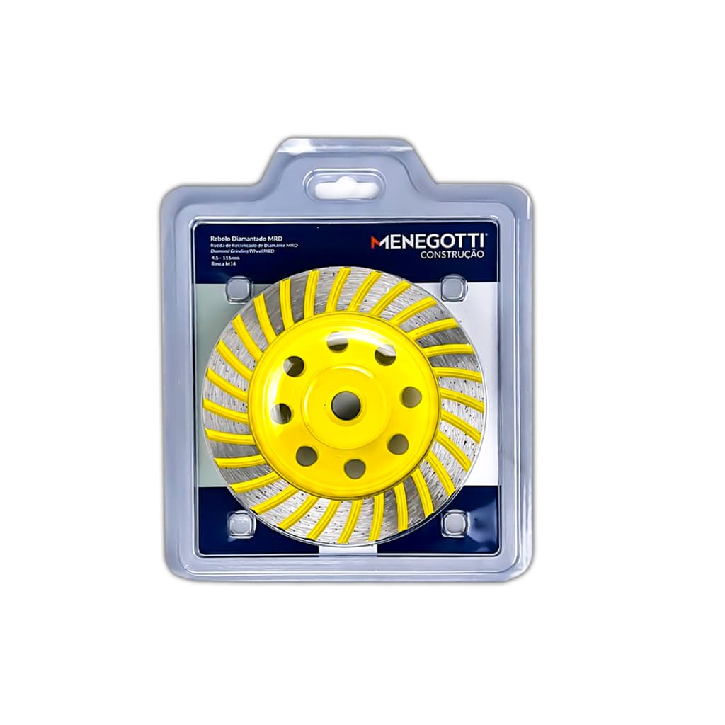 Rebolo Diamantado Turbo Menegotti MRD 115 mm M14 para Desbaste em Mármore Granito Concreto e Pedra