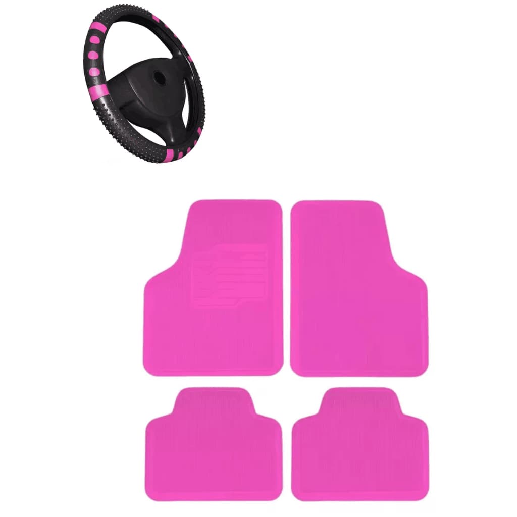 Tapetes De Carro cor ROSA + Capa De Volante com balinha de Massagem Universal