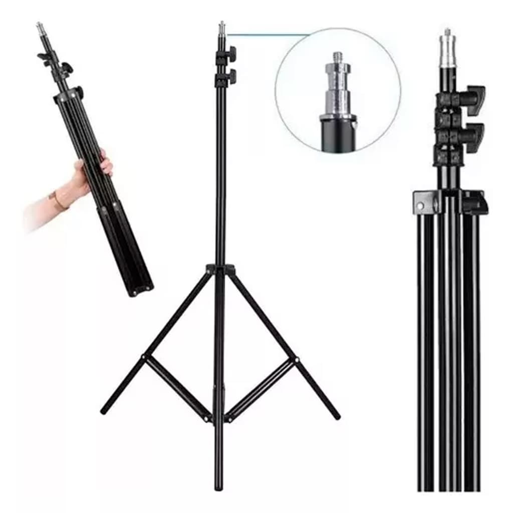 Tripé 2,1m Profissional ideal para Ring Light Nível Laser Softboxes mini projetores Fotografia e Vídeo entrada de 1/4"