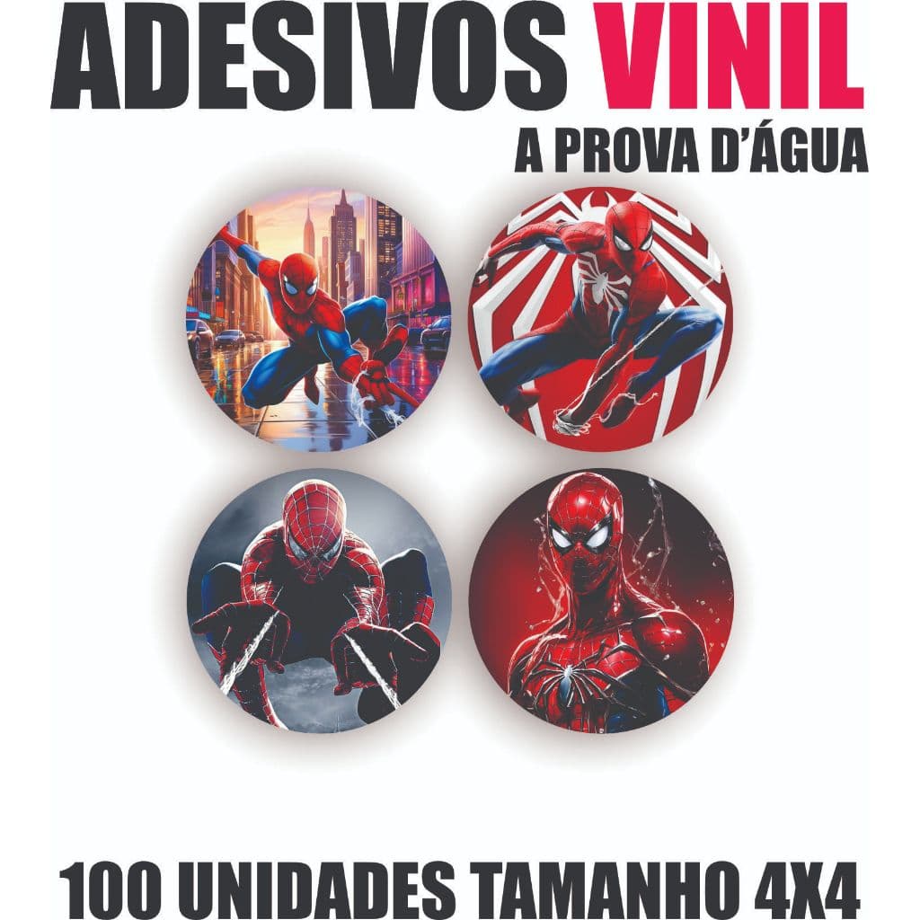 100 Etiquetas Homem Aranha| Adesivo Redondo 4x4 | Vários Modelos