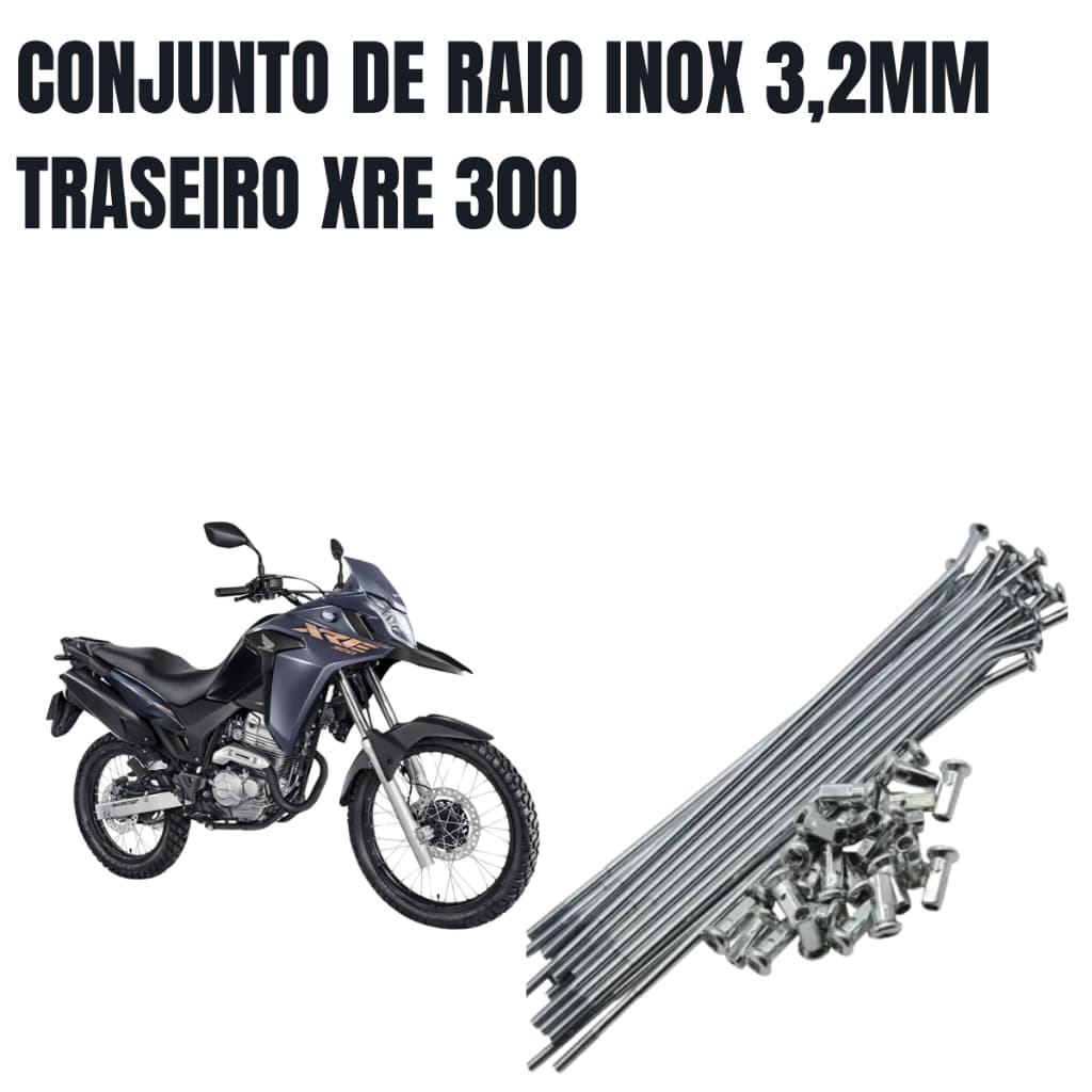 Kit Jogo de Raio Traseiro 3,2 mm Cromado INOX Xre 300 SAHARA 300  não enferruja