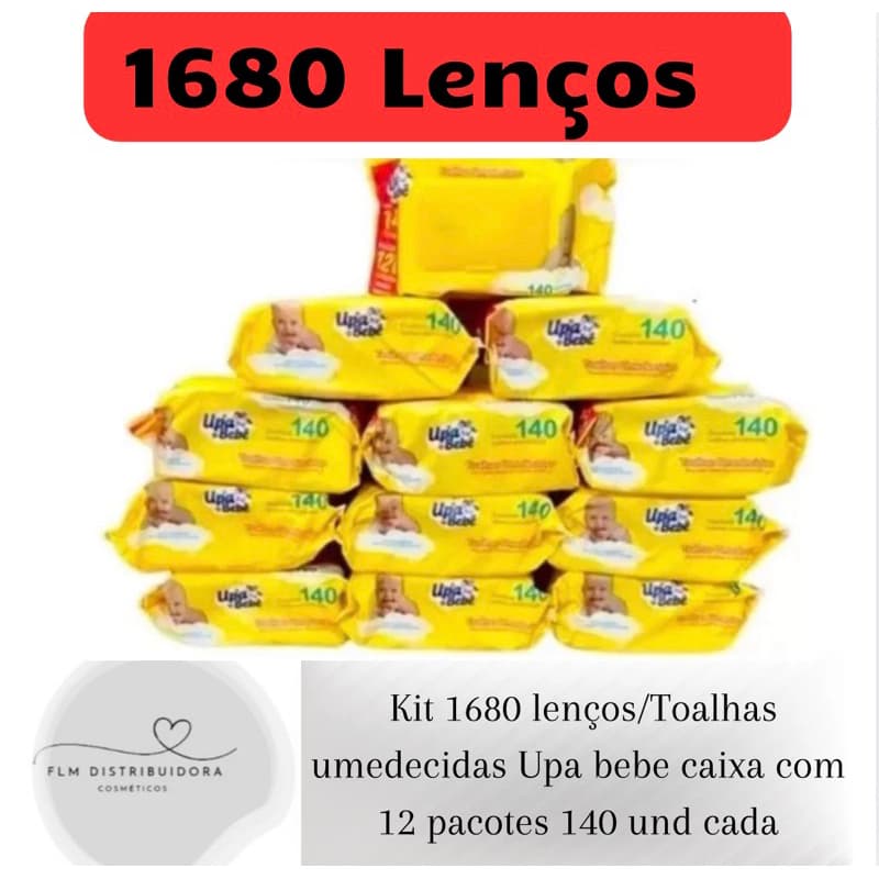 Kit 1680 lenços/Toalhas umedecidas Upa bebe caixa com 12 pacotes 140 und cada
