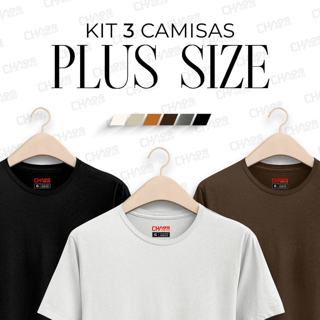 Kit 3 Camisetas Plus Size Masculina Básica Lisa Oversized Blusa Tamanho G1 G2 G3 G4 G5 100% Algodão