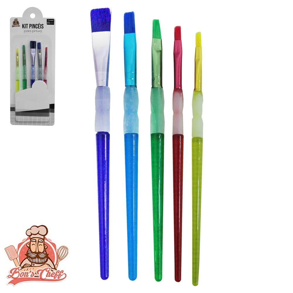 Kit de Pincéis para Pintura colorido diversos tamanhos 5 unidades Bon's Cheff