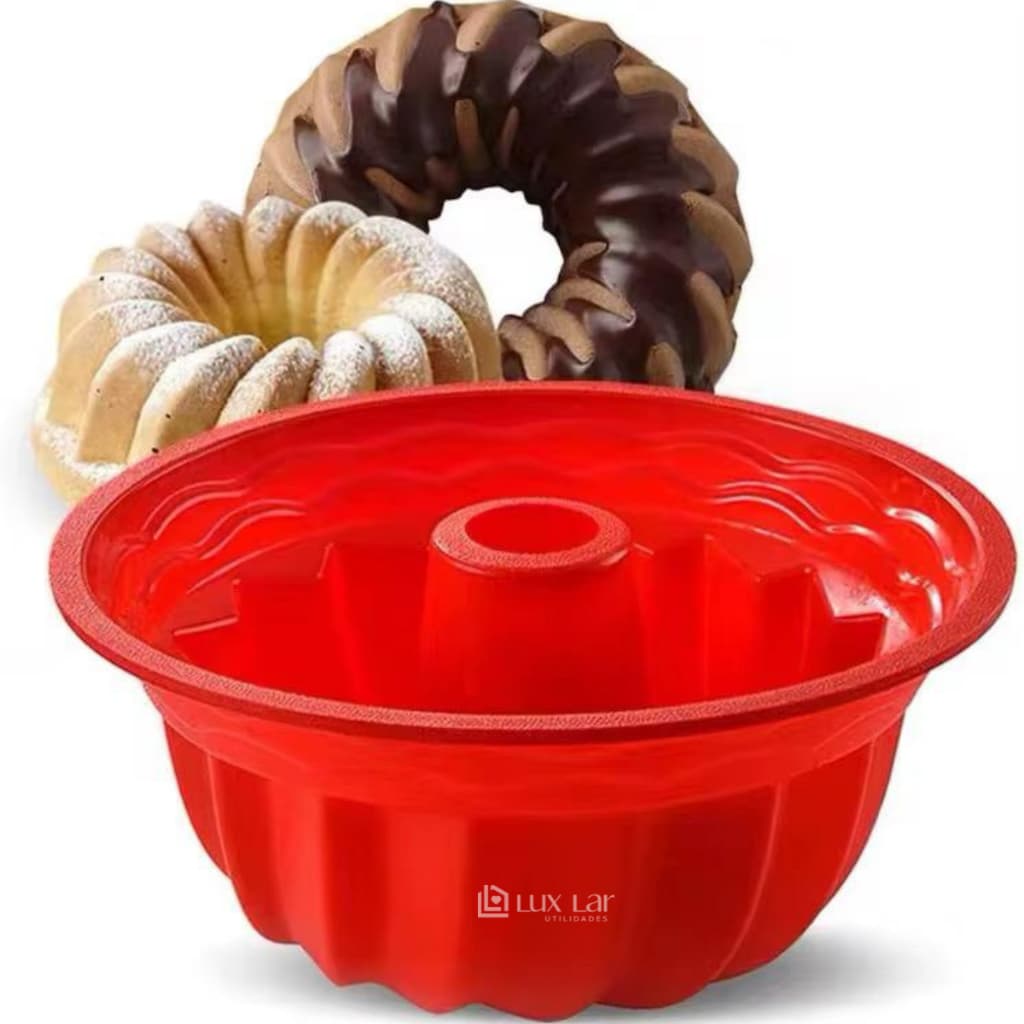 Forma de Bolo Silicone Assadeira Redonda Vulcão Pudim Torta Mousse Forno