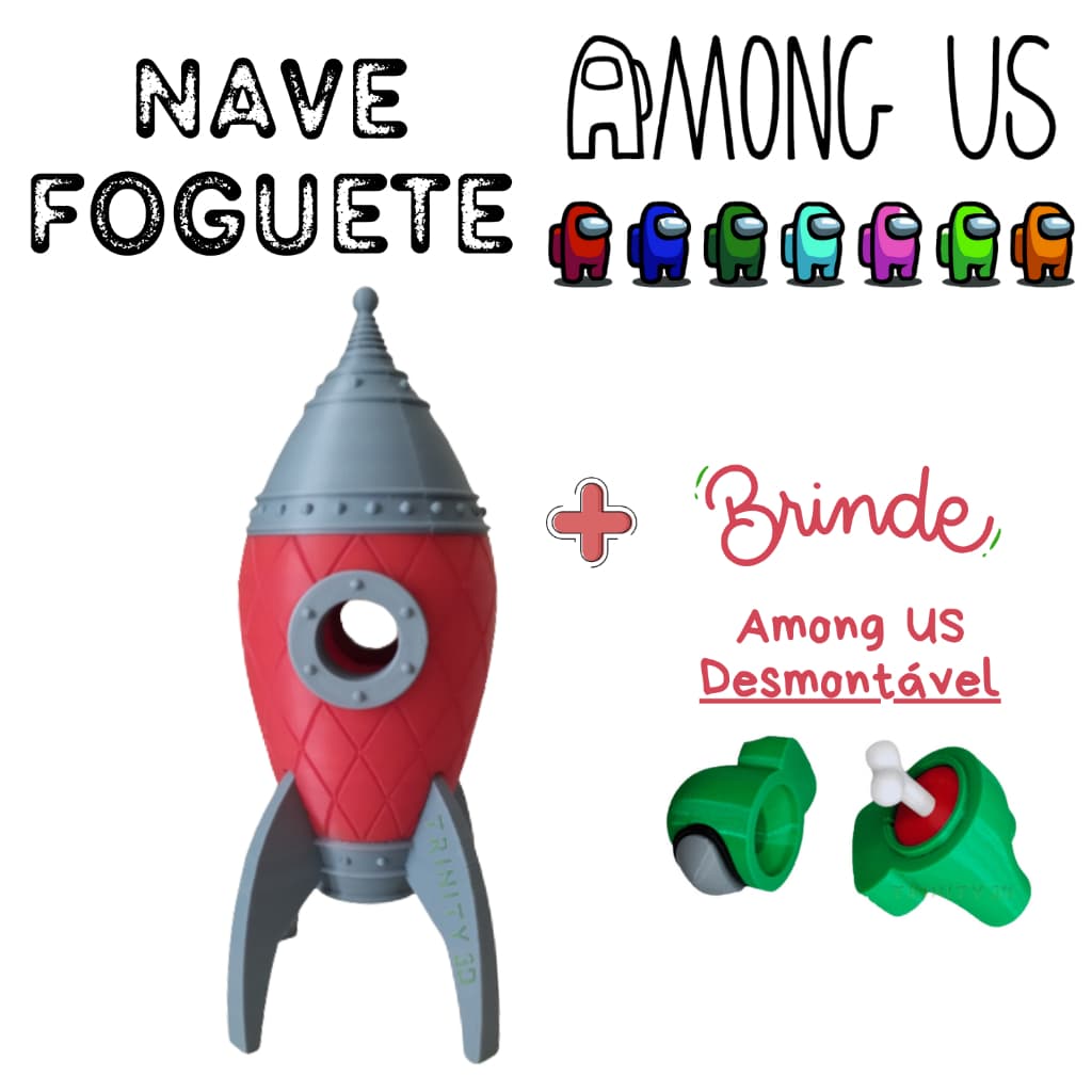 Nave Foguete Among Us - 20cm Altura + Boneco Among Us Brinde