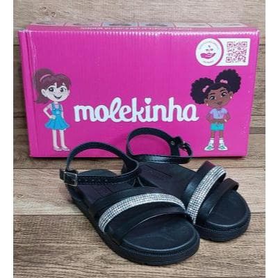 SANDÁLIA MOLEKINHA PRETA COM STRASS INFANTIL