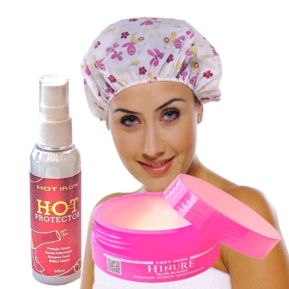 Mascara Hidratação Capilar Nutrição + Protetor Térmico recupera danos brilho macies + Touca banho