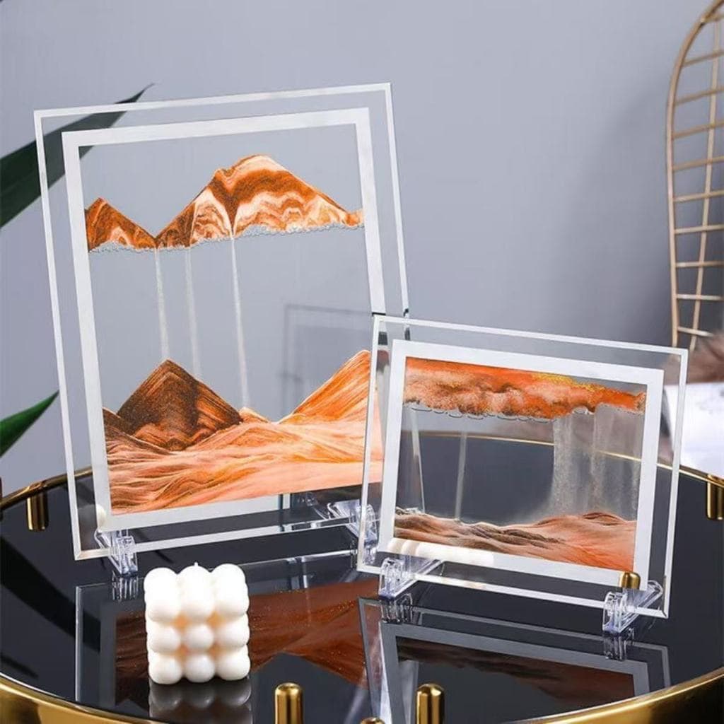 QUADRO PINTURA CRIATIVA.Ampulheta Duna 3D Vidro Moving Sandscape Areia Movediça  QUADRADO