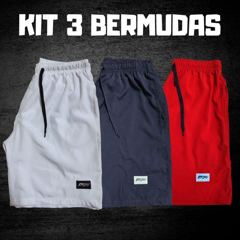Kit 3 Bermudas Tactel Elastano