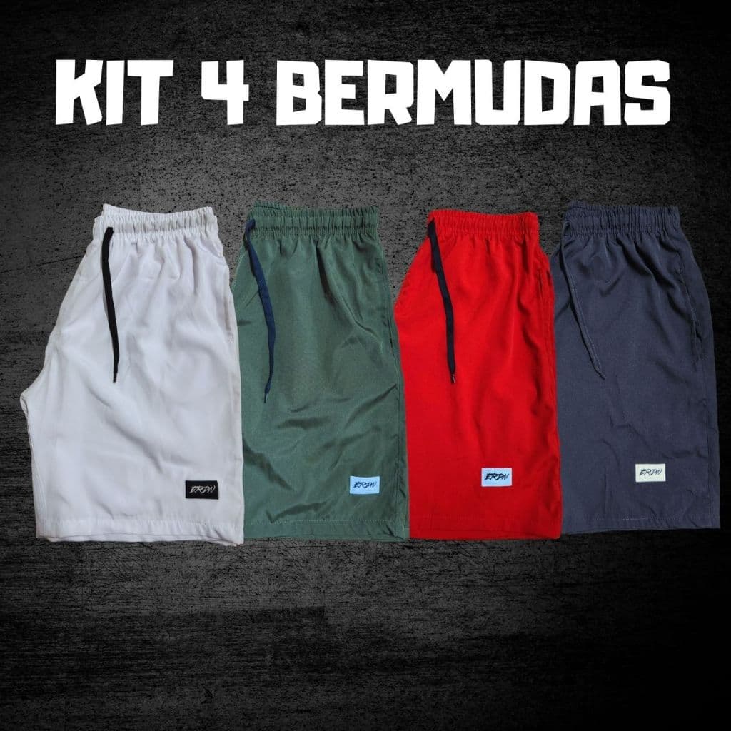 Kit 4 Bermudas Tactel Masculina