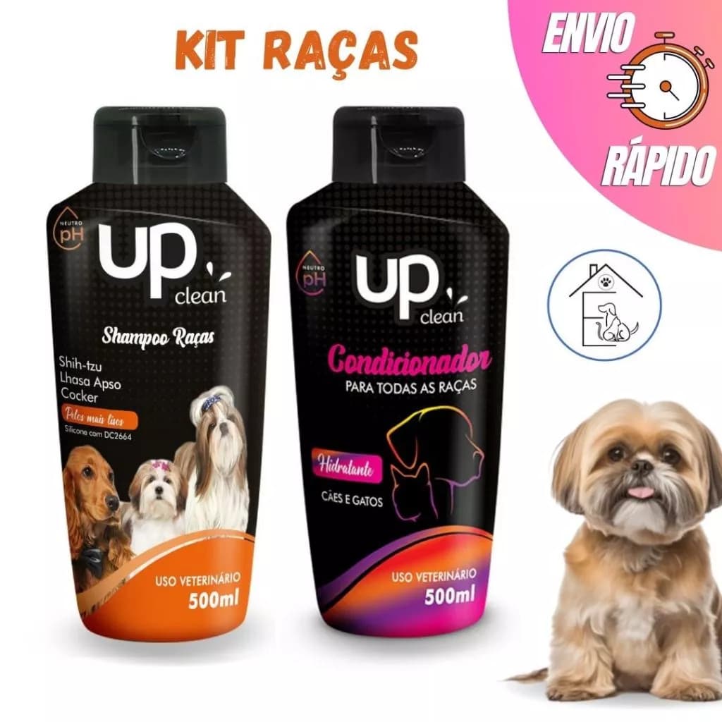 KIT BANHO PARA CACHORRO SHAMPOO + CONDICIONADOR UNIVERSAL 500ML UP CLEAN