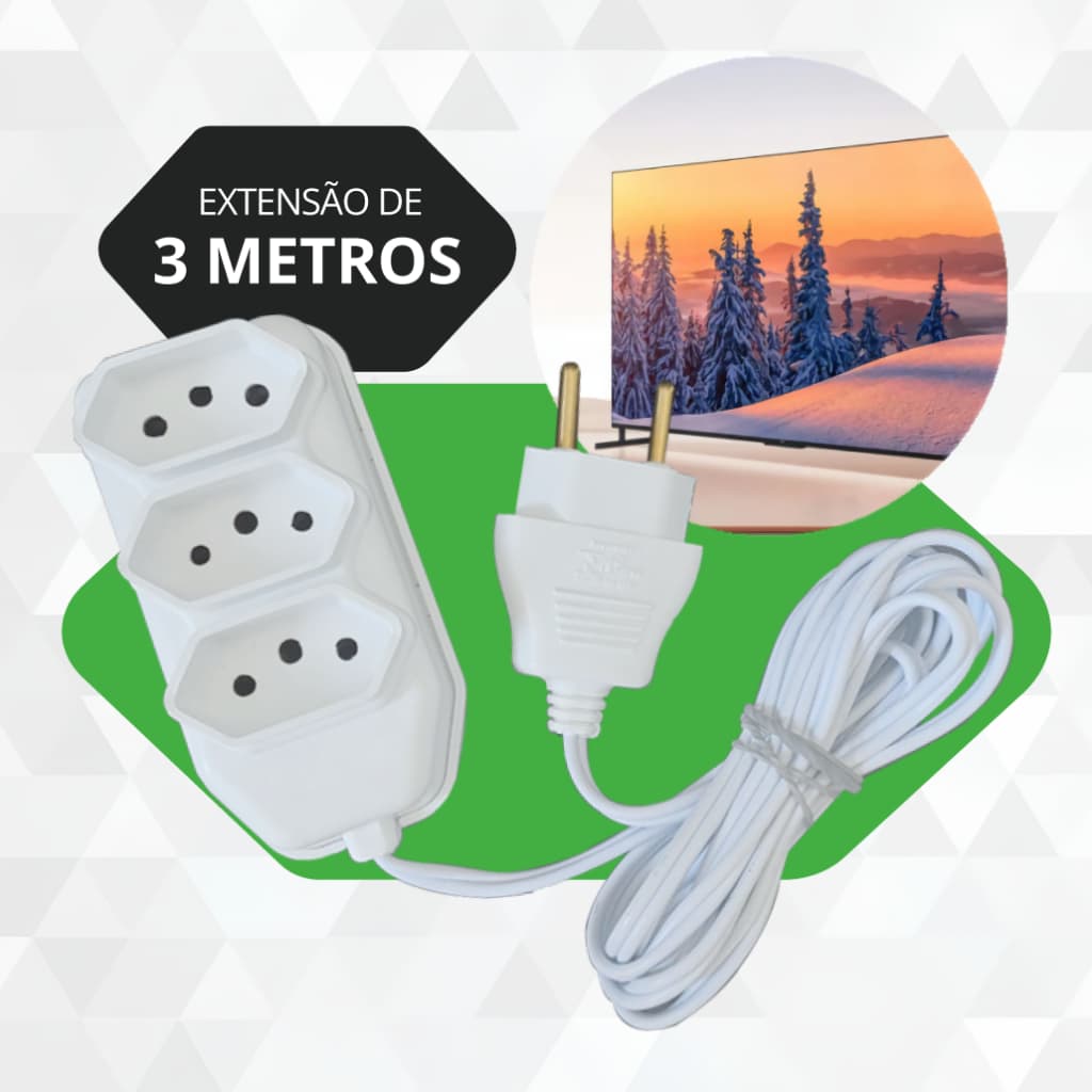 Extensão Elétrica Branco Preto 3 Metros Extensão Tomadas Compacta