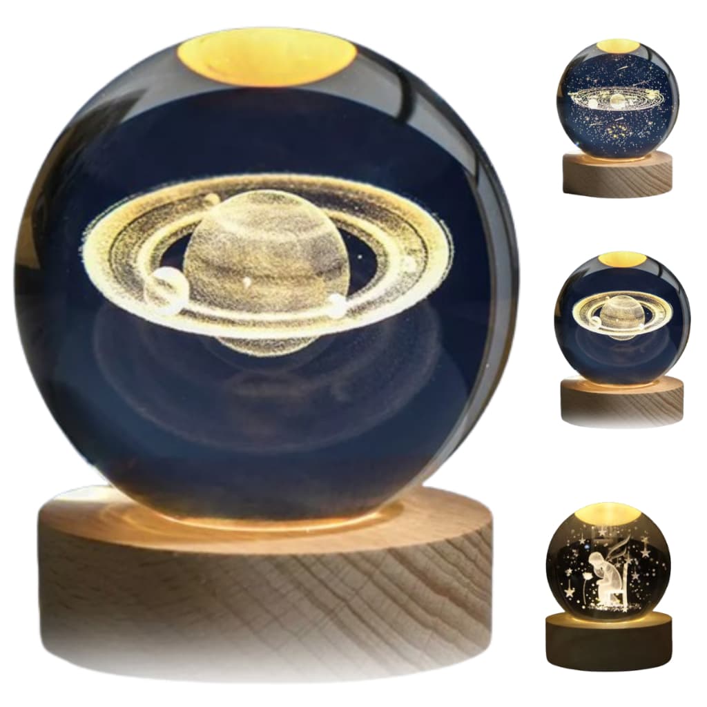 Luminária Decorativa Globo De LED Bola De Cristal Colorido 3D 6Cm Bivolt Com USB Enfeite Universo