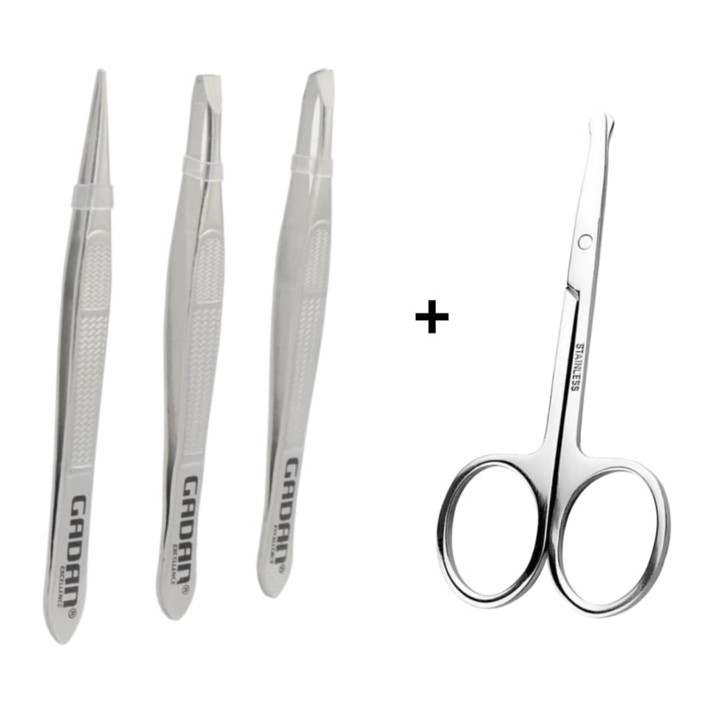 Kit 3 Pinças + Tesourinha Profissional Aço Inox Sobrancelha Remoção Pelos