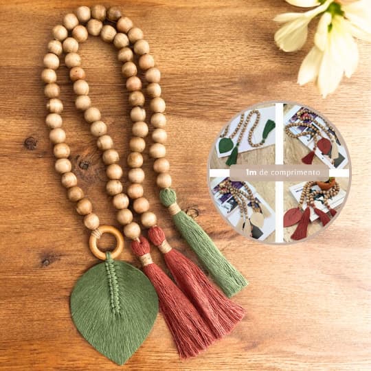 Kit 2 Colar De Mesa Decorativo Tassel Folha Macrame Colares Decoração Sala