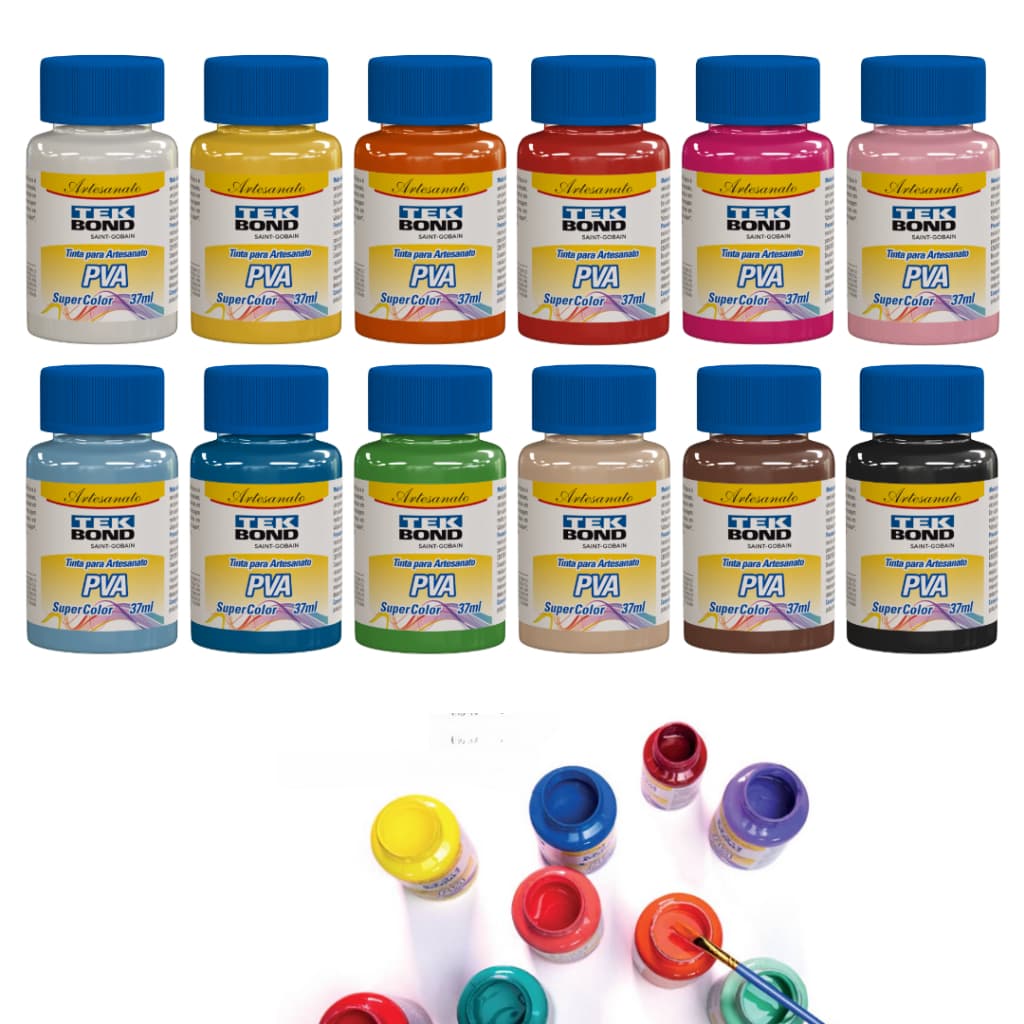 Tintas Pva Fosca P/ Artesanato 37ml - Kit com 12