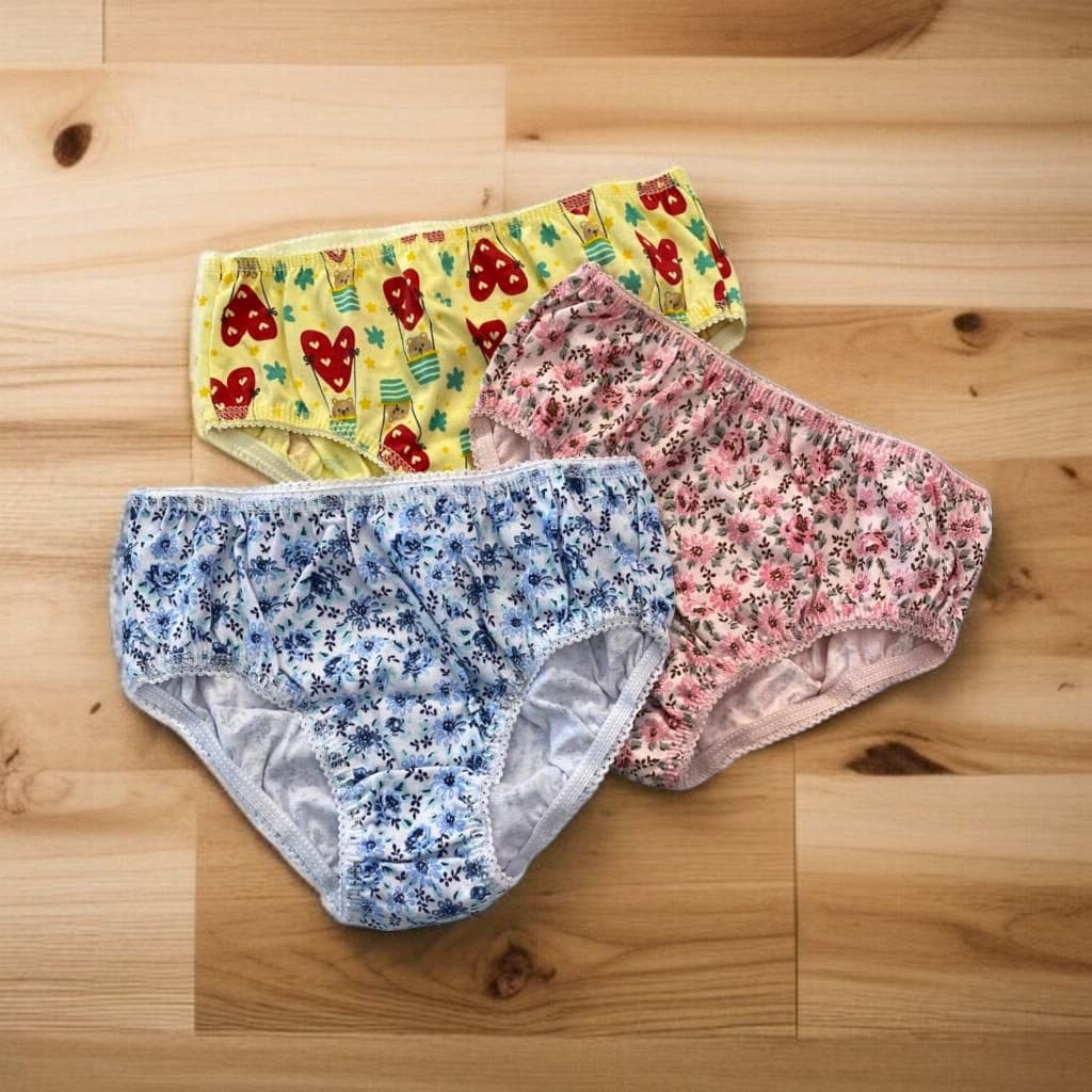 Kit 3 Calcinha Infantil de Malha Estampadas Calçolinha de Malha Juvenil para Desfralde