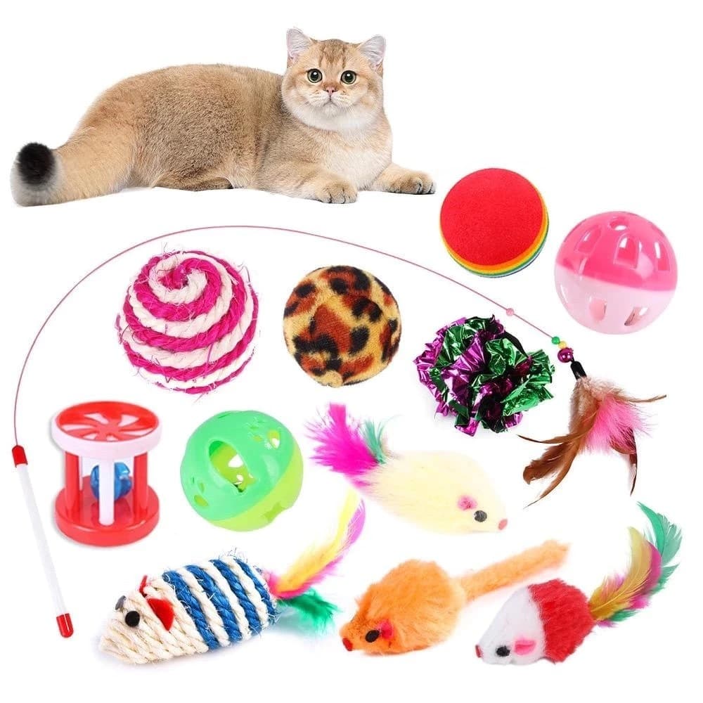 Kit 2 Brinquedo Sortido Para Gato Ratinho Bolinha Varinha