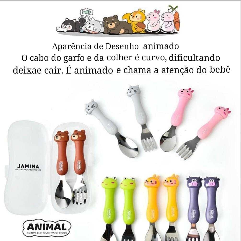 Conjunto Talher Infantil Garfo e Colher Inox Alta com Estojo Qualidade Com Estojo Bebe Pontas Arredondadas