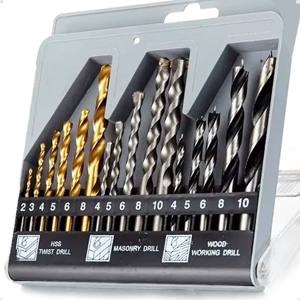 Jogo de Brocas 16 Peças Metal Concreto Madeira P Furadeira Parafusadeira Kit Brocas c Caixa