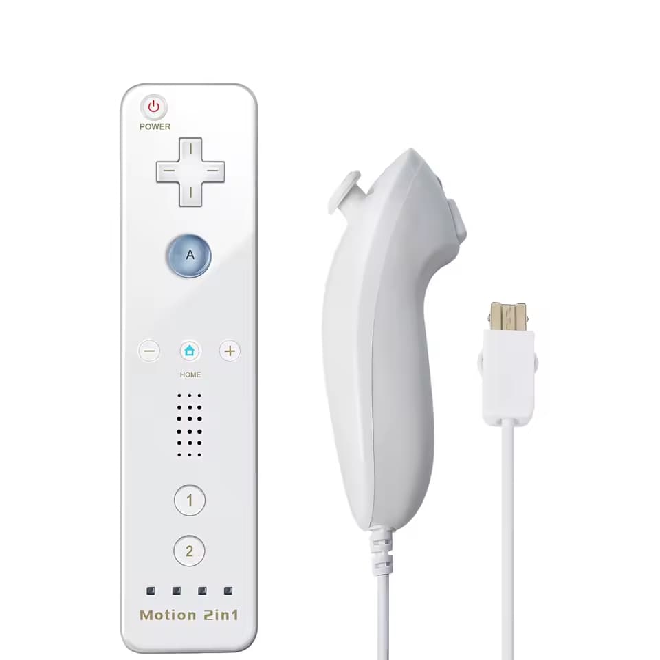 Controle Remote Motion Plus Embutido 2 em 1 + Nunchuck Kit Compatível com Nintendo Wii Branco