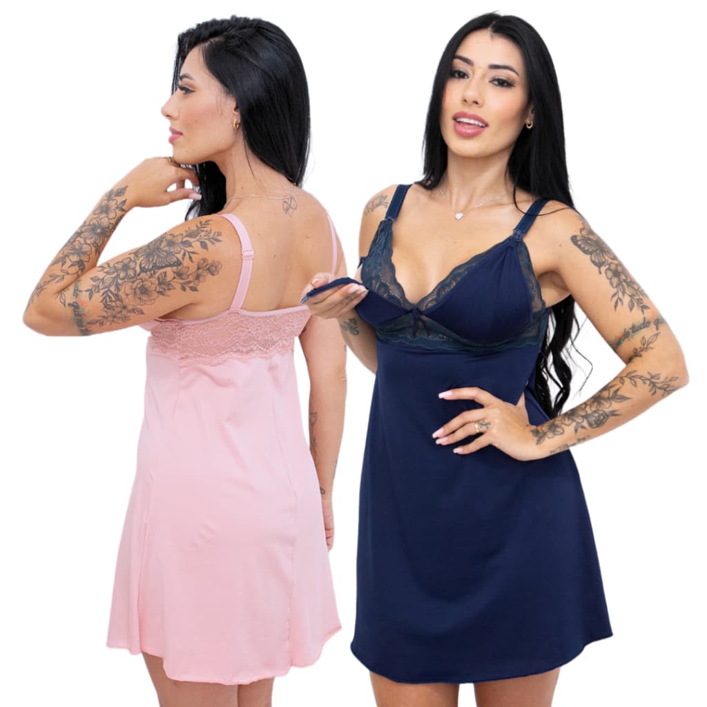 KIT 2 Camisola Amamentação M AO 54 Gestante Pós parto para lactantes usar maternidade - Lafar