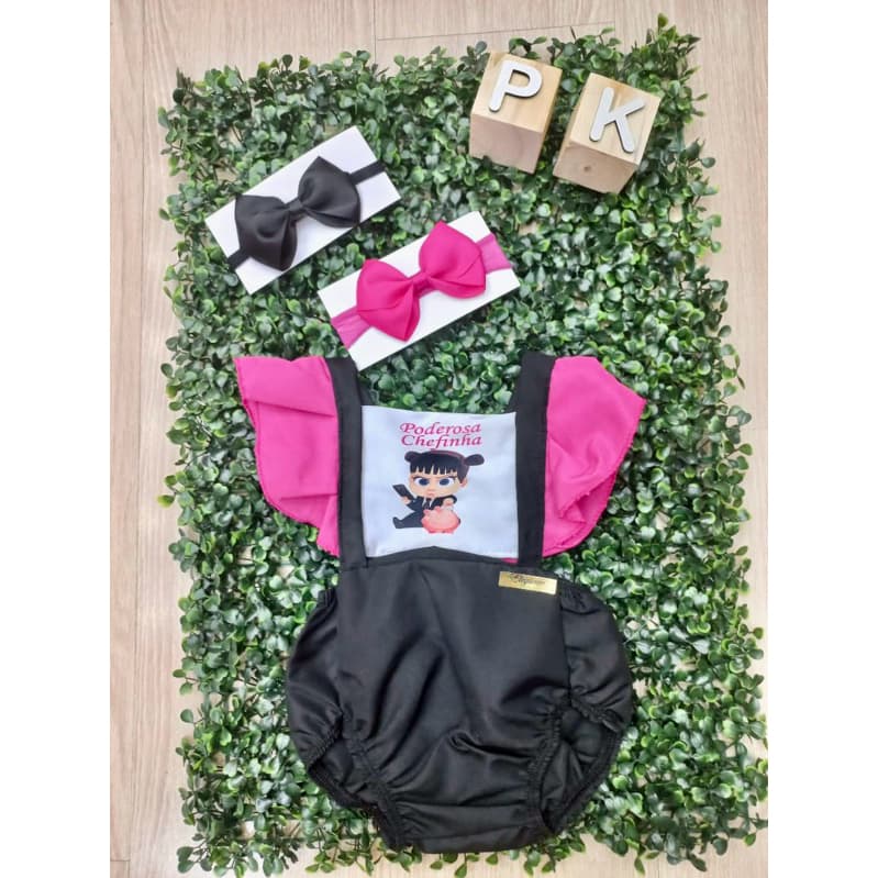 romper bebe menina fantasia poderosa chefinha temático Mesversário com laço ou sem laço temático