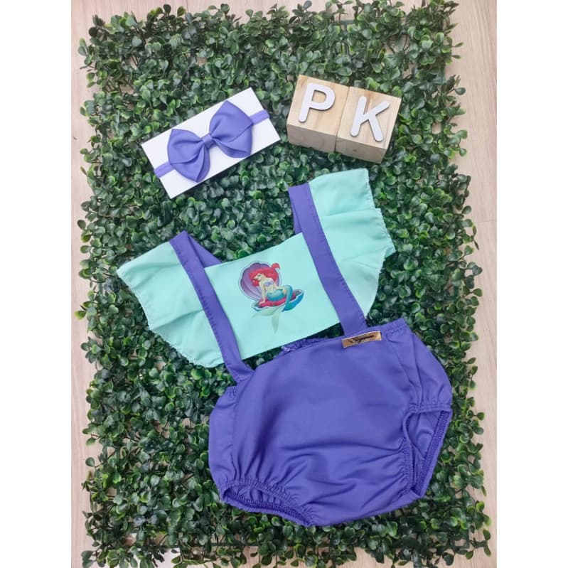 romper bebe menina fantasia  temático Ariel pequena sereia fundo do mar Mesversário com laço