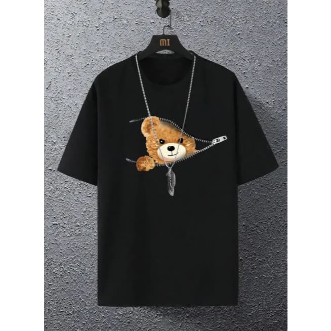 Camiseta Infantil Menino Urso Zipper Camisa estampada 100% algodão