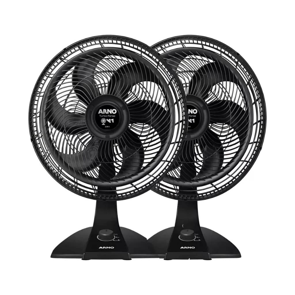Kit De 2 Ventiladores Portáteis Elétricos de Mesa VF42 Arno Preto Silenciosos e Compactos  2 em 1