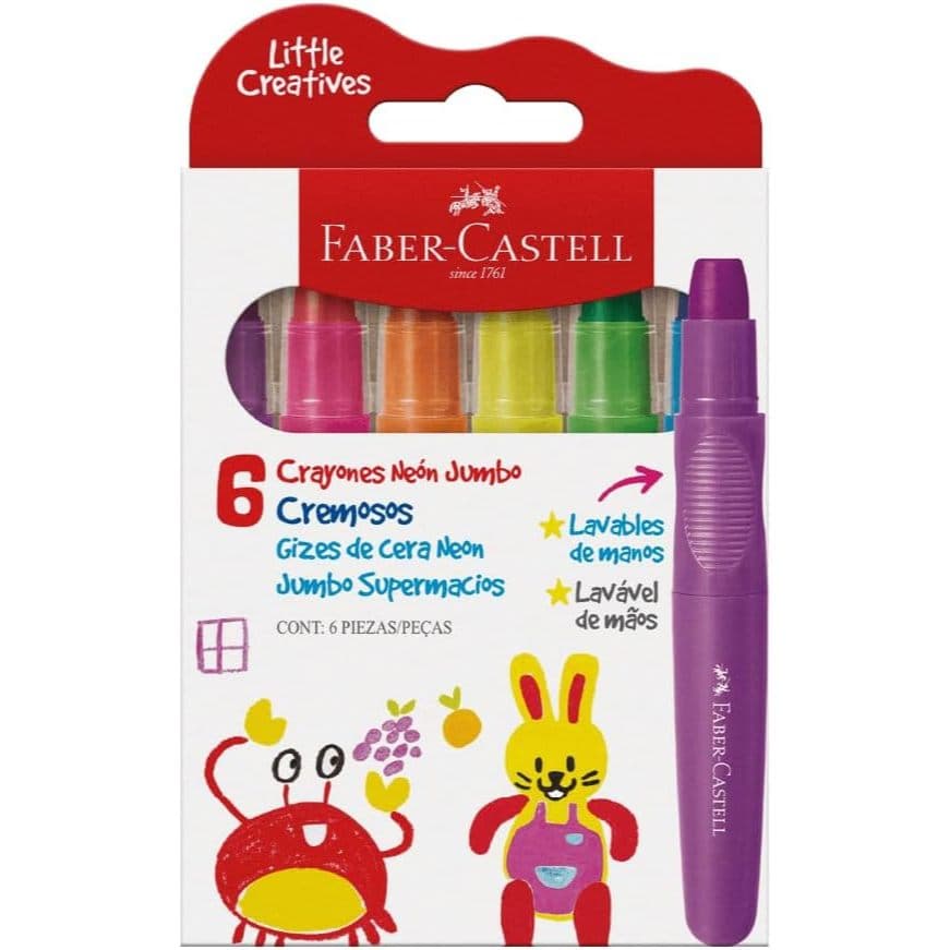 Giz de Cera Jumbo Little Creatives Neon Faber-Castell - 6 Cores