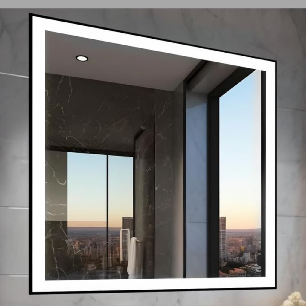 Espelho Quadrado Grande Jateado com Led 80x80 Lapidado Banheiro Decoração Salão Maquiagem Promoção